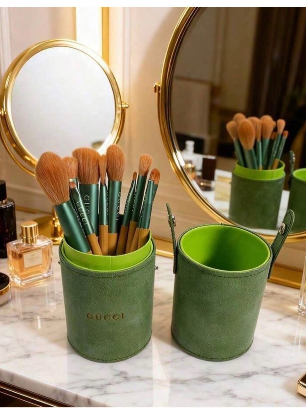Like Gucci Makeup Brush Set Green Travel Case Synthetic Fiber-with Travel case